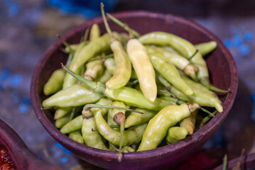 Chilies, Capsicum frutescens are eaten with fried tofu and tempeh or made into chili sauce as a complement to food