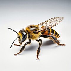 A Busy Bee Buzzing Beautifully on a Blank, Bright White Background
