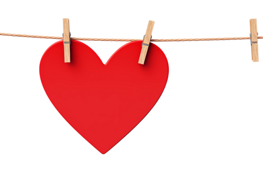 Hanging red paper heart. Christmas ornament isolated on transparent background PNG