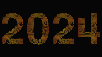 2024 gold wavy abstract lines text black background
