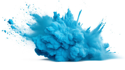 bright cyan blue holi paint color powder festival explosion burst isolated white background.