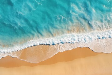 Fototapeta na wymiar Summer seascape beautiful waves, blue sea water in sunny day. Top view from drone. Sea aerial view, amazing tropical nature background. Beautiful bright sea waves splashing. generative ai.