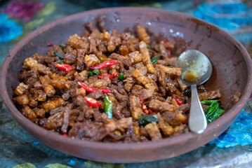 Tempe fried chili sauce, a typical Javanese culinary menu which is usually added as a topping