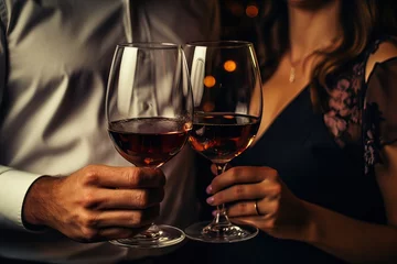 Keuken foto achterwand A closeup of a couple celebrating, wine glasses closeup © Marat