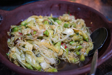 Stir-fried Turi Flowers, a typical Javanese, Indonesian culinary dish made from Turi Flowers, Sesbania grandiflora