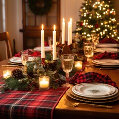 A festive Christmas table setting with red and gold accents