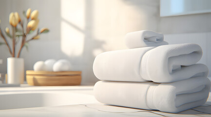 white towels on marble counter in bathroom ai generative