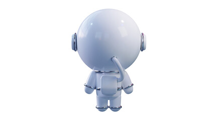 Cartoon man in a white space suit, astronaut back view, transparent background. 3D rendering.