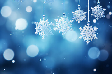 Snowfall Blue Background - Festive Christmas and New Year Snowflakes - Stock Image