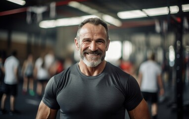 Fototapeta na wymiar Middle-Aged Man Fitness Enthusiast in Workout Attire