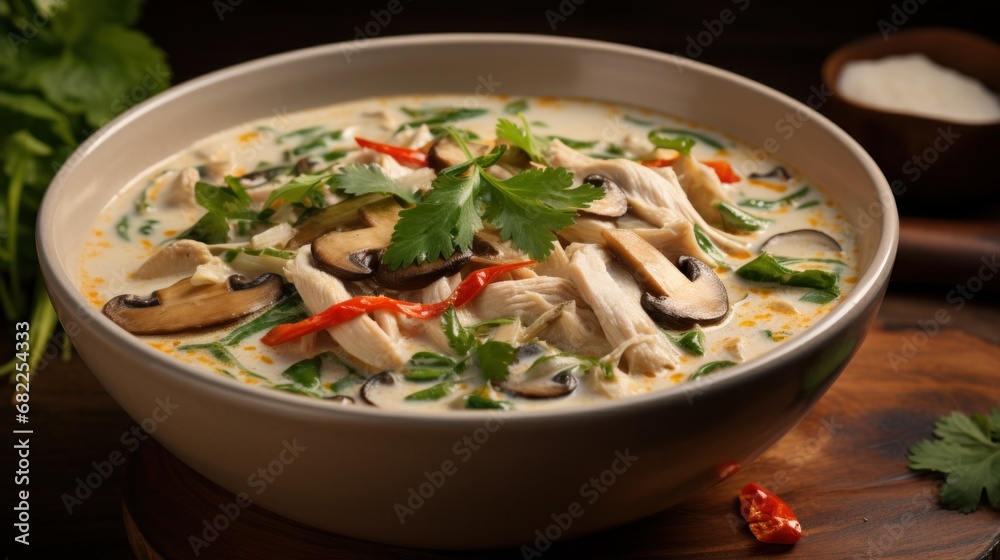 Wall mural a fragrant and exotic thai soup with lemongrass, coconut milk