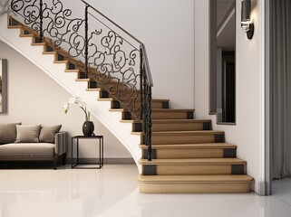 3d illustration, interior scene and mockup, the corner of the stairs in modern style .