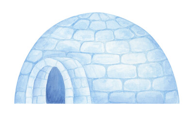 Igloo. Snow house. Children's watercolor illustration on a white background. - obrazy, fototapety, plakaty