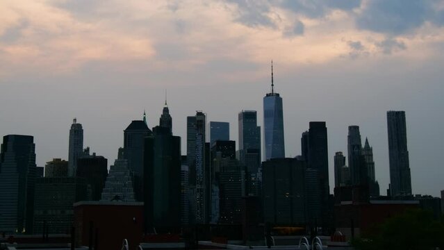 Day to night time lapse shot of Manhattan skyline, New York City, USA