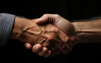 Foto op Plexiglas uścisk dłoni starszej i młodej osoby, Różnice pokoleniowe, poglądów  © siwyk
