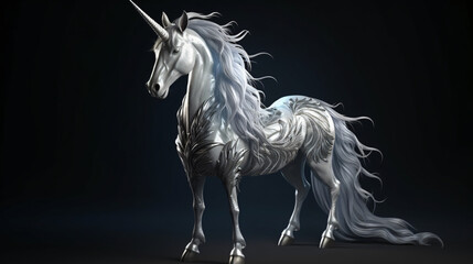 Obraz na płótnie Canvas 3d Illustration Mythical White Unicorn Posing Isolated on black background
