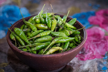 Chili, Capsicum frutescens, ready to be made into a spicy chili sauce