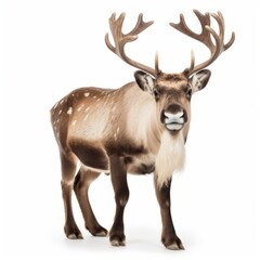 Majestic Stag with Magnificent Antlers in Front of Pure White Background