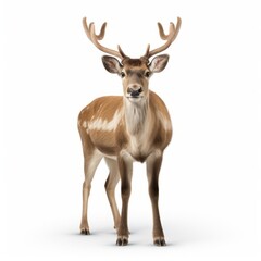 Graceful Majesty: A Majestic Deer with Antlers in Front of a Serene White Background