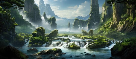 As the traveler embarked on a journey through the picturesque landscape, they were greeted by the lush greenery and the soothing sound of flowing water from a beautiful cascading waterfall, enhancing