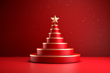 merry Christmas 3d rendered red Podium display for event