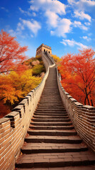 Fototapeta na wymiar The Great Wall and Autumn Foliage