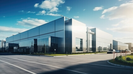 Fototapeta na wymiar Industrial building or modern factory for manufacturing production plant or large warehouse.