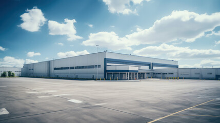 Industrial building or modern factory for manufacturing production plant or large warehouse.