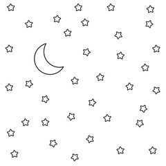 night sky with stars and moon. paper art style. Dreamy background with moon stars and clouds, abstract fantasy background. Half moon, stars and clouds on the dark night sky background.