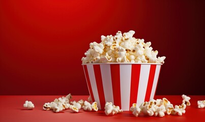 Popcorn studio shot isolated on solid red background with AI