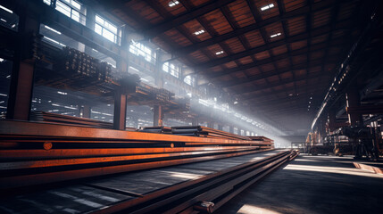 Fototapeta na wymiar Steel in industrial warehouse.