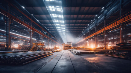 Steel in industrial warehouse. - obrazy, fototapety, plakaty