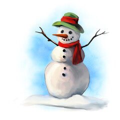 christmas snowman festive Christmas character, art illustration painted with watercolors