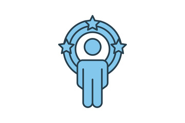 influencer icon. human in circle and star. flat line icon style. simple vector design editable