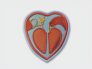 Generic AI heart embroidered patch emblem on translucent background isolated png