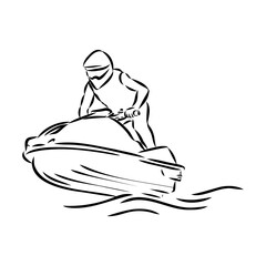 Hand sketch rider on a jet ski aquabike vector