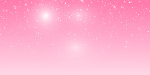Snowfall Bokeh Lights on pink Background, Shot of Flying Snowflakes in the Air