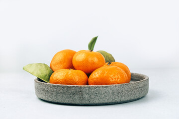 Tangerines with leaves. Set of fruits.