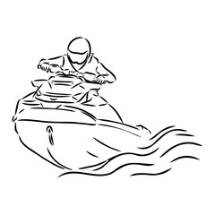 Hand sketch rider on a jet ski aquabike vector