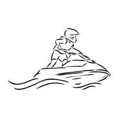 Hand sketch rider on a jet ski aquabike vector