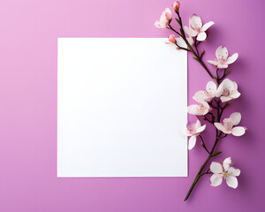 Creative layout made of flowers and leaves with paper card note.Flat lay