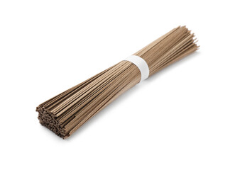 Uncooked buckwheat noodles (soba) isolated on white