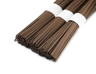 Uncooked buckwheat noodles (soba) isolated on white