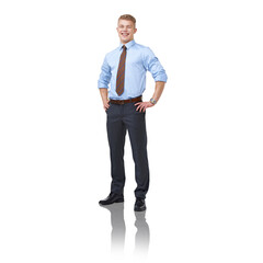 Professional, smile and portrait of business man in studio for career, financial advisor and corporate. Happy, accountant and employee with male person on white background for fashion and mockup