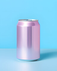 Obraz premium Drink can creative copy space advertise concept.Minimal composition with blue pastel background