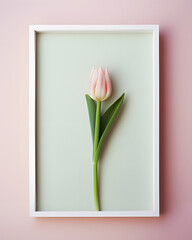 Framed pink tulip..Copy space minimal creative natural concept 