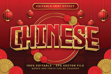 chinese newyear 3d text effect and editable text effect with lanterns and Chinese ornaments - obrazy, fototapety, plakaty