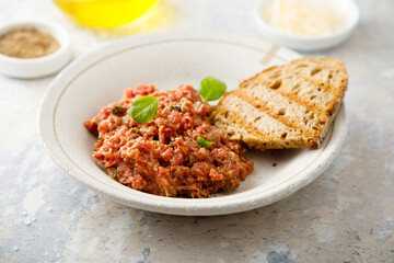Traditional steak tartare with capers