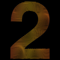 golden number two, wavy line abstract text number 2