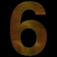 golden number six, wavy line abstract text number 6
